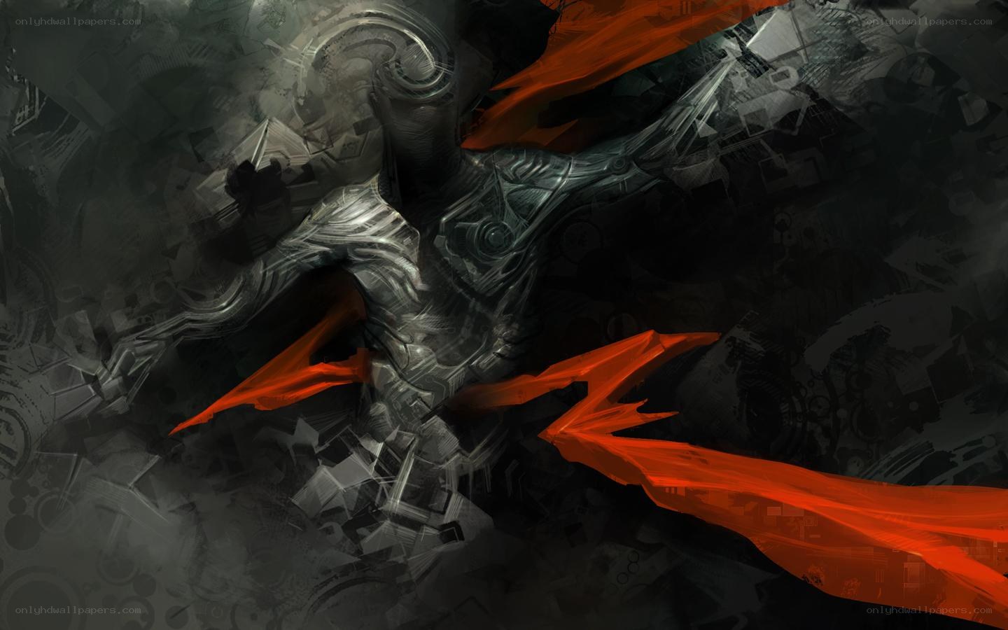 mechanical warrior with red cape