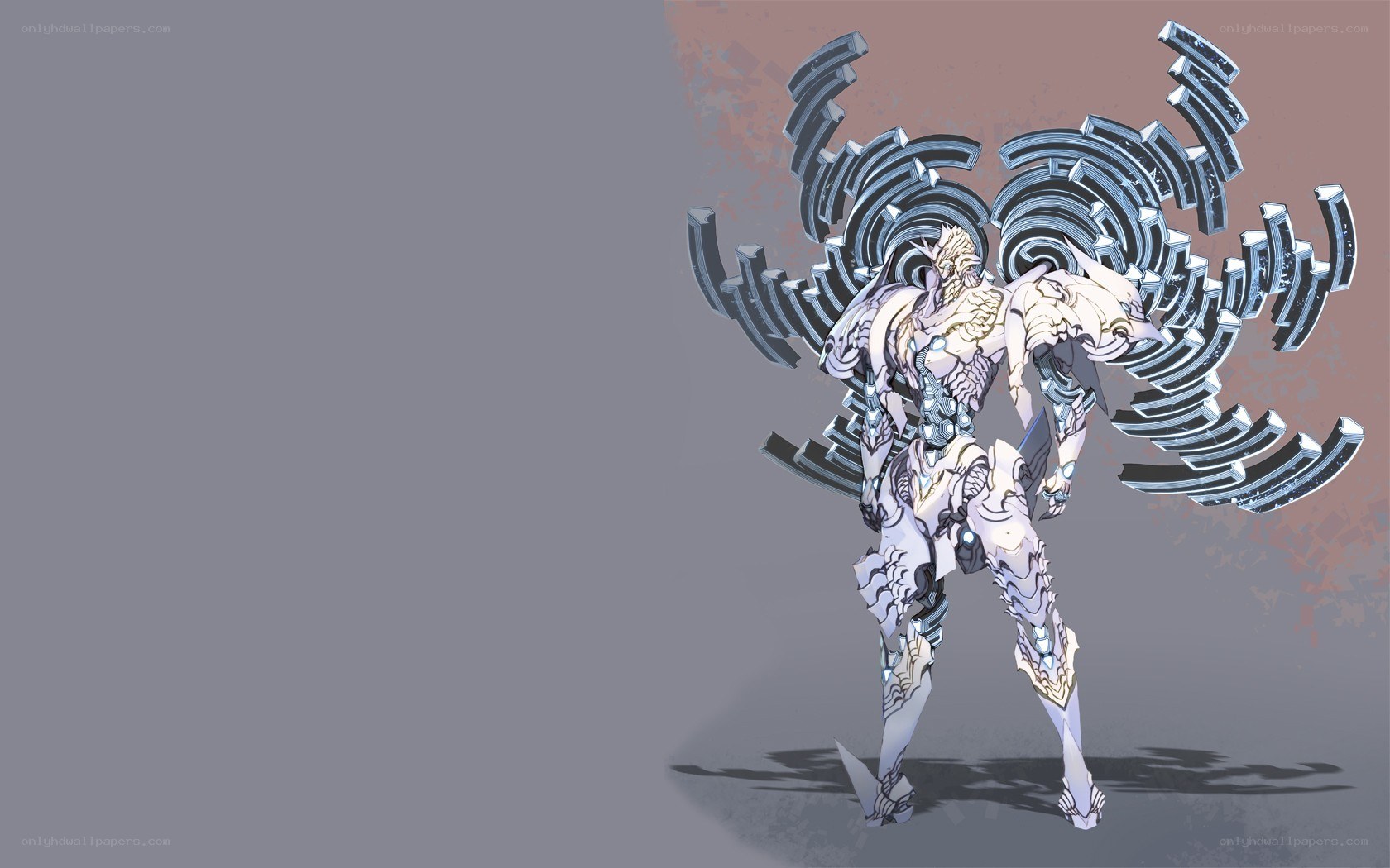 mechanical warrior with spiral wings