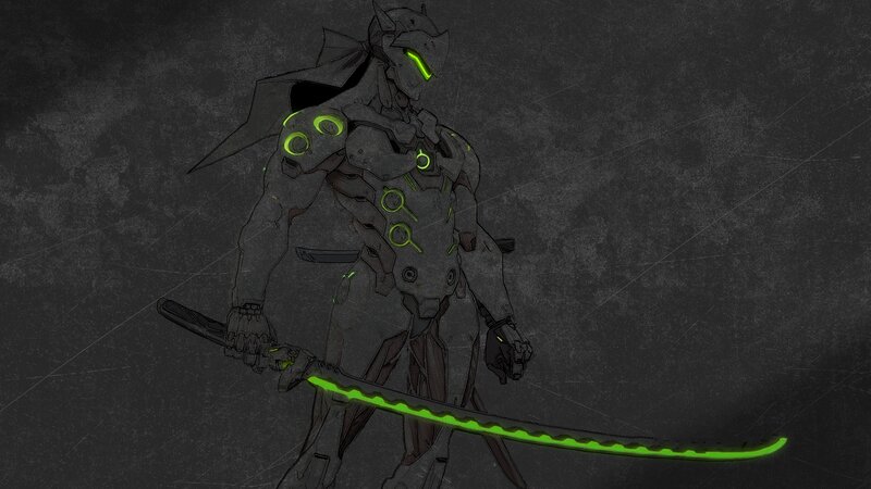 Mechanical Warrior with Sword — Black