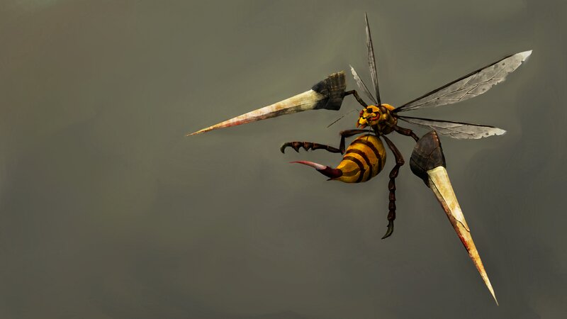 Mechanical Wasp Creature — Gray, Dramatic