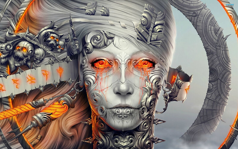 Mechanical Woman with Glowing Eyes