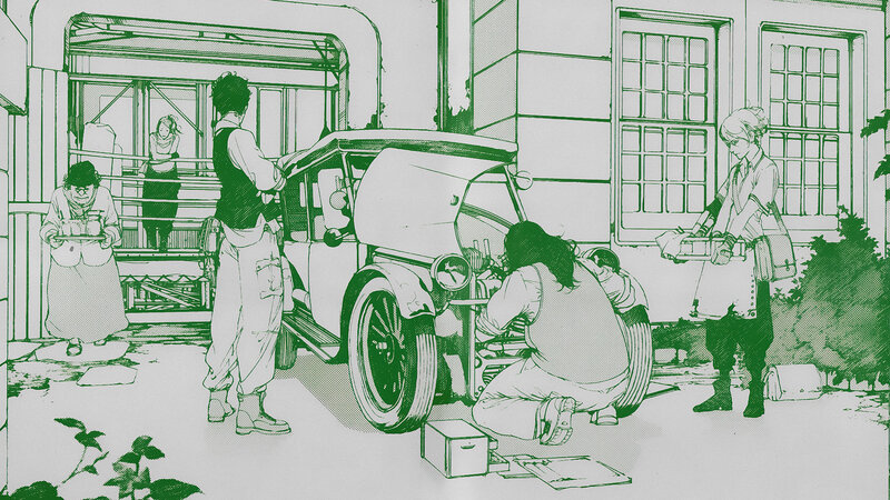 Mechanics Working on Car — Green