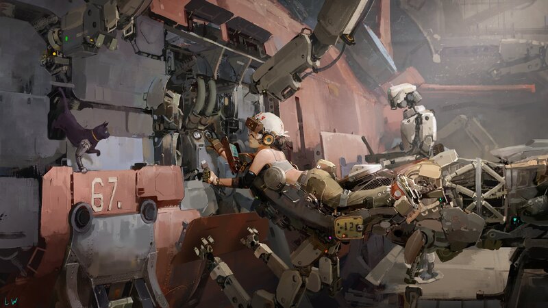 Mechanized Soldier with Cat