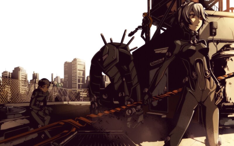 Mechanized Soldiers on Rooftop — Brown, Dramatic