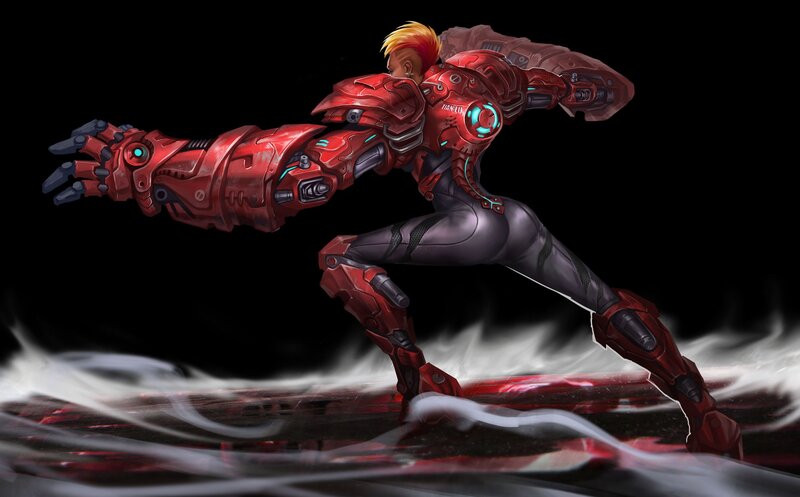 Mechanized Warrior in Red Armor