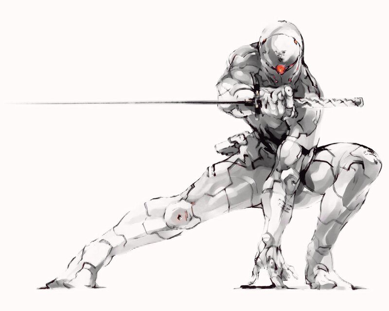 Mechanized Warrior with Sword — Gray, Dramatic