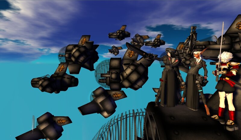 mechs and pilots in sky battle