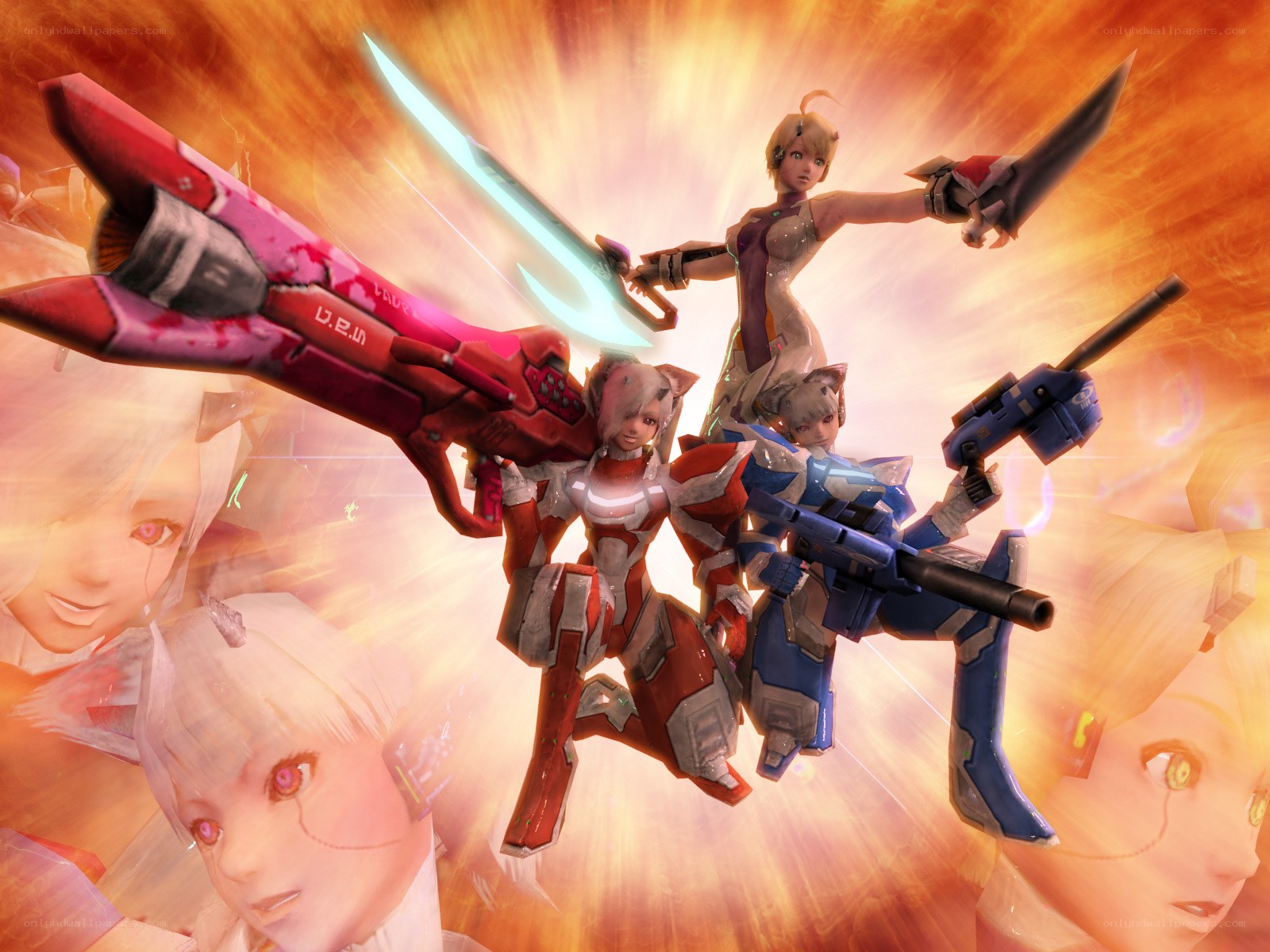 mechs and warriors in battle