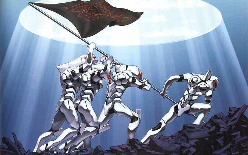 mechs carrying a flag