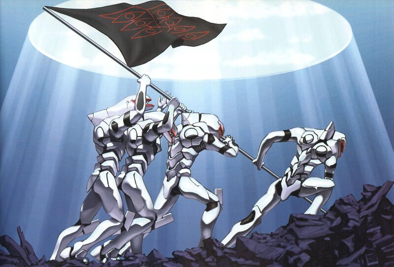 Mechs Carrying Flag — Blue