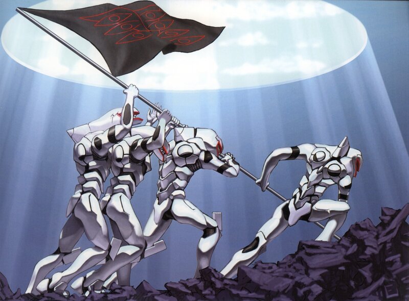 Mechs Carrying Flag — White