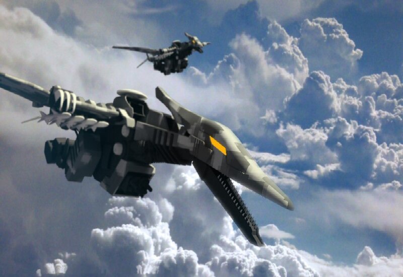 mechs flying in clouds