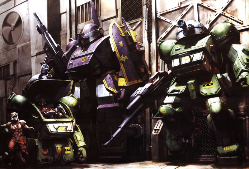 Mechs in a city alley