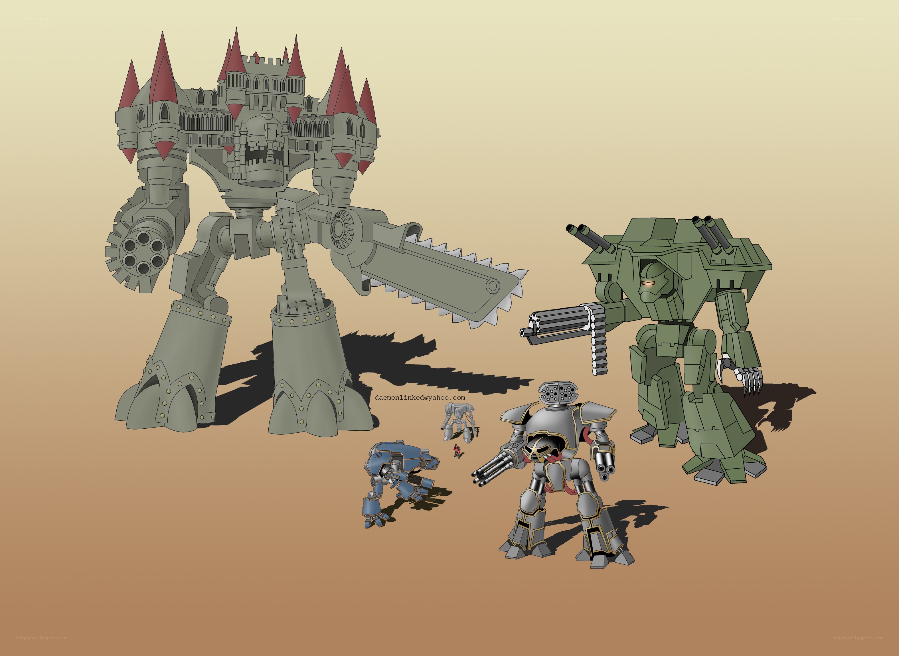 Mechs in a desert landscape