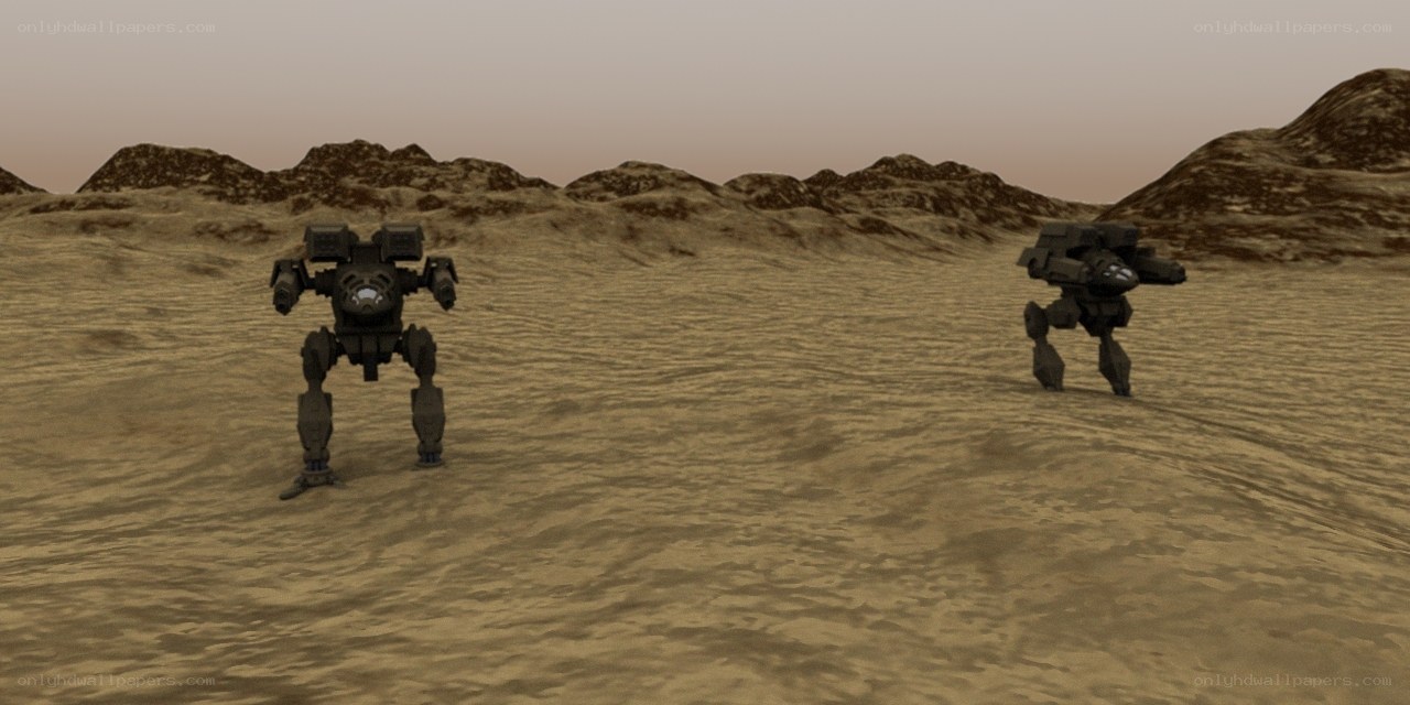 Mechs in a desert landscape