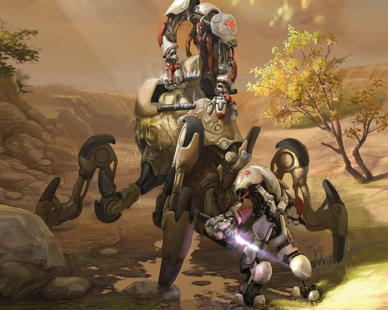 Mechs in a desert landscape