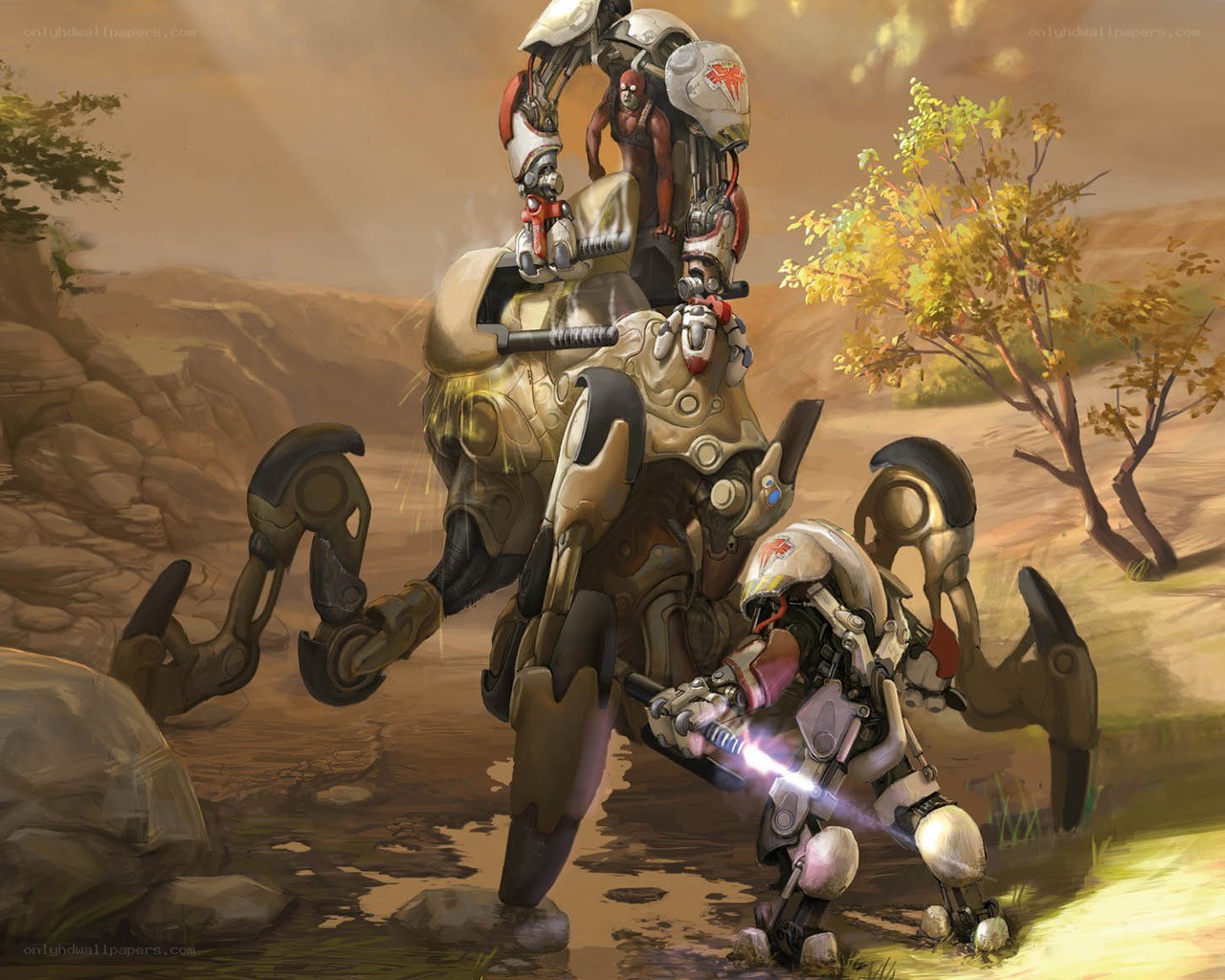 Mechs in a desert landscape