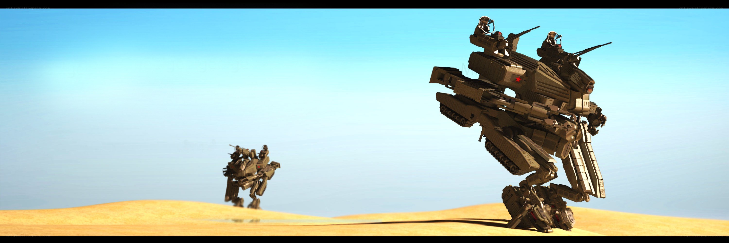 Mechs in a desert landscape