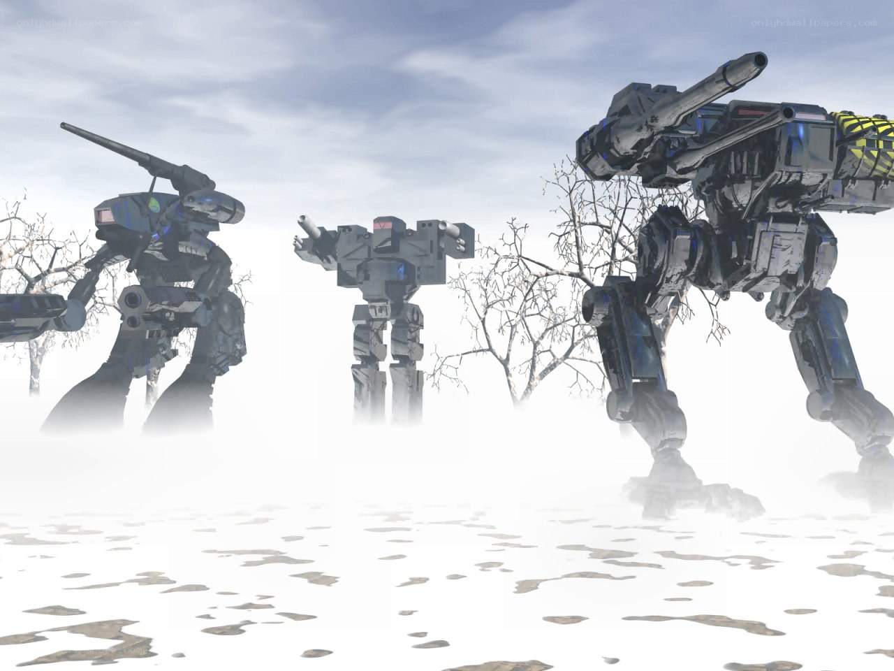 mechs in a snowy landscape