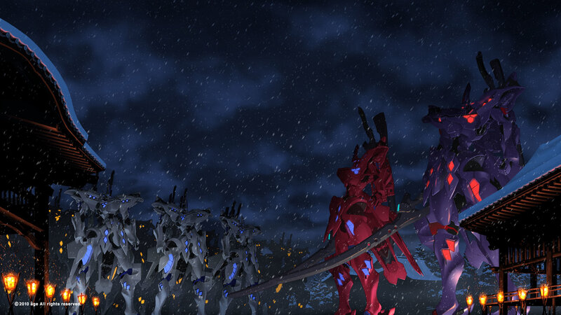 Mechs in a snowy night