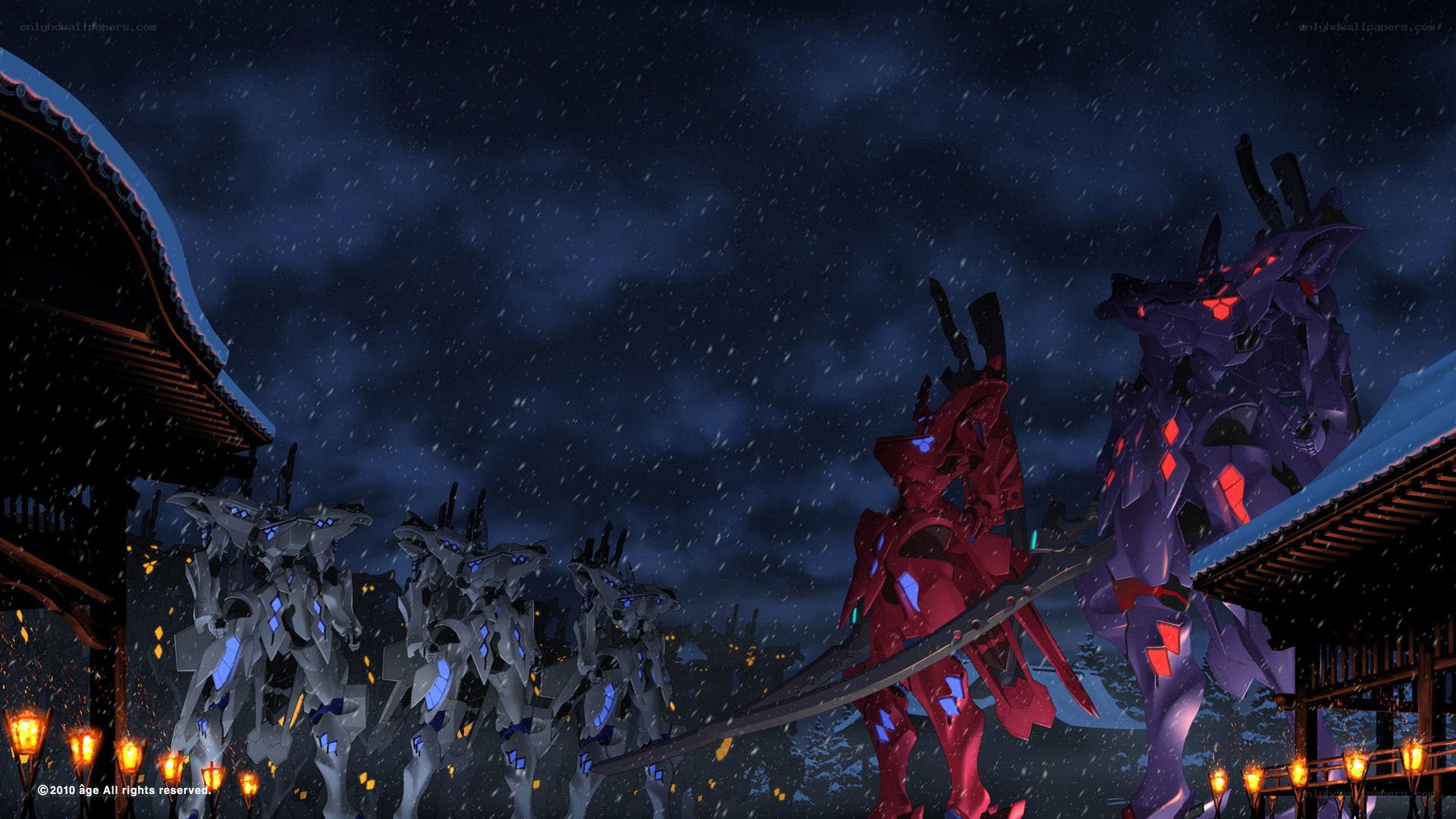 Mechs in a snowy night