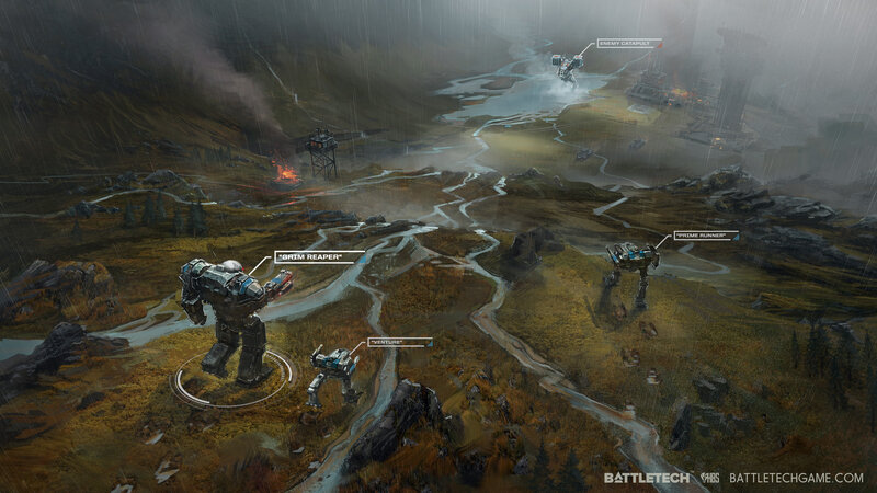 Mechs in Rainy Landscape