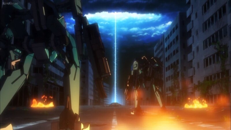 Mechs in Ruined City — Blue