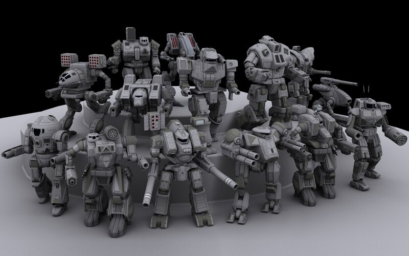 Mechs on display platform
