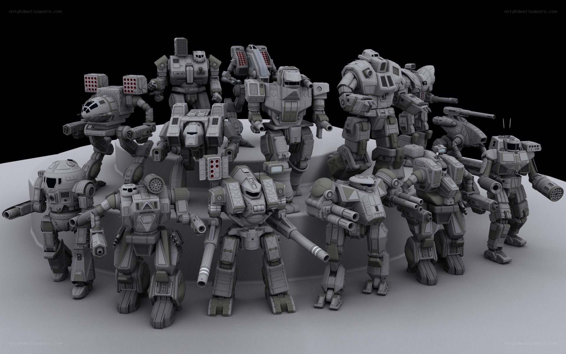 Mechs on display platform