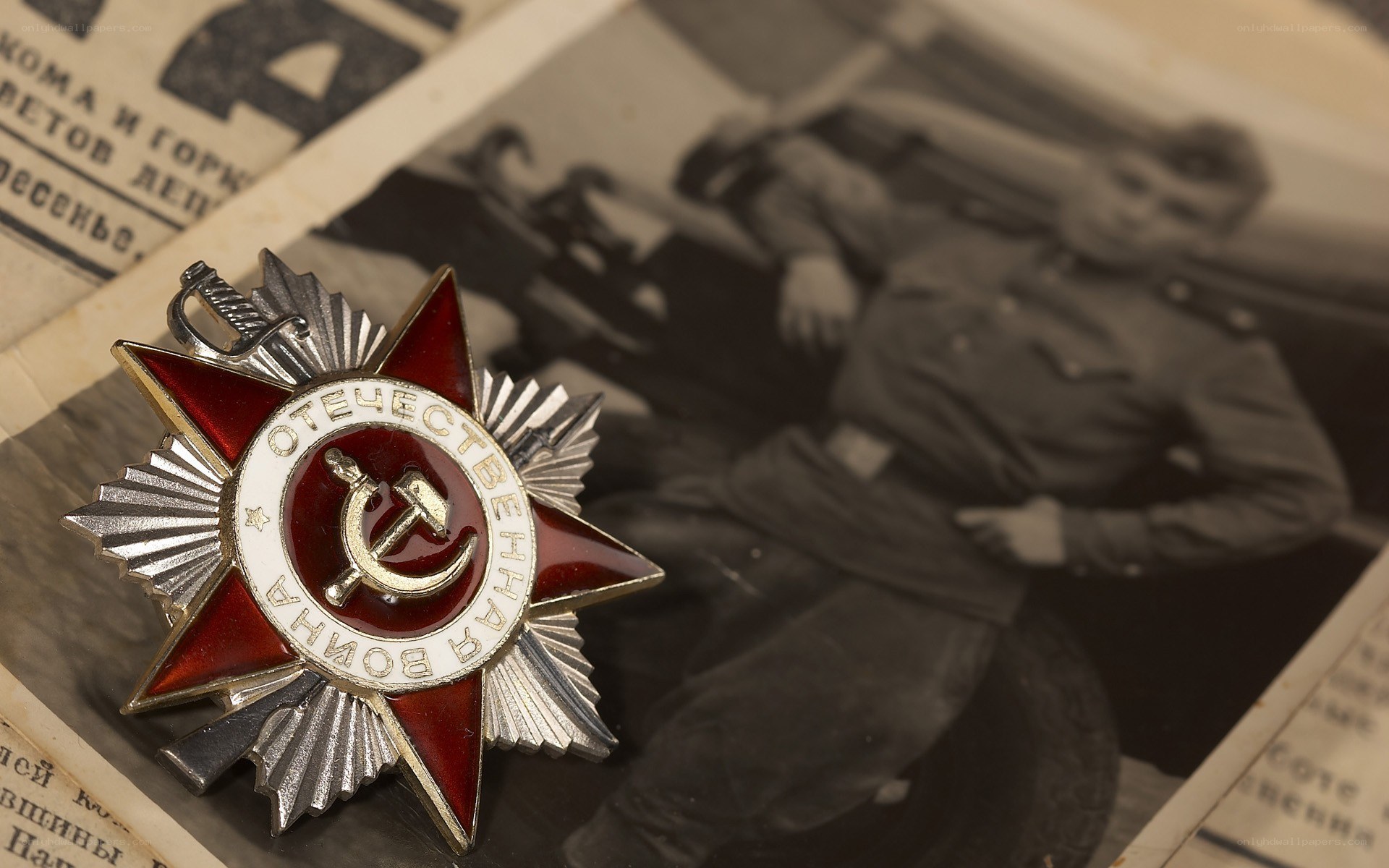 Medal on old photo