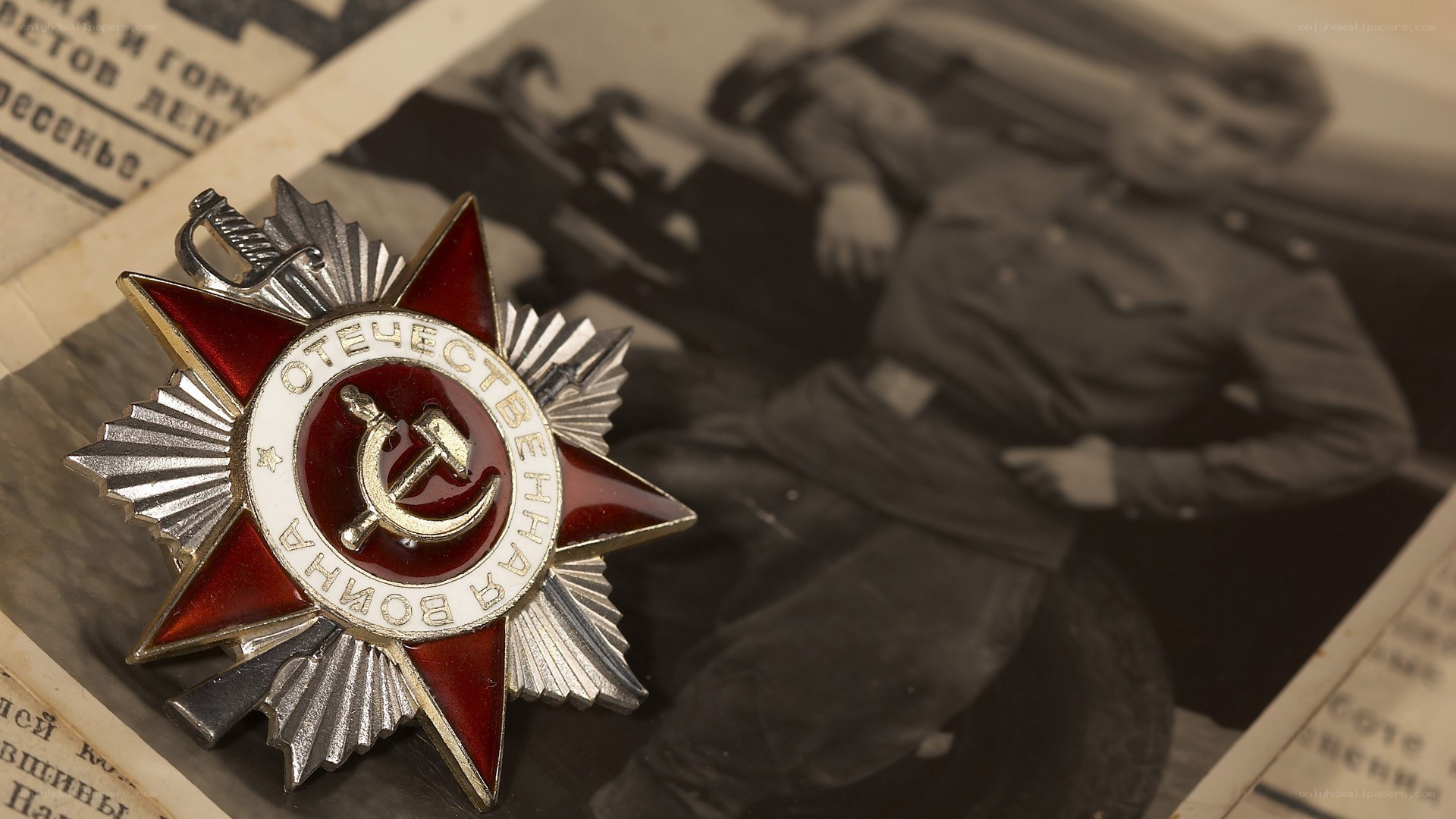 Medal on old photograph