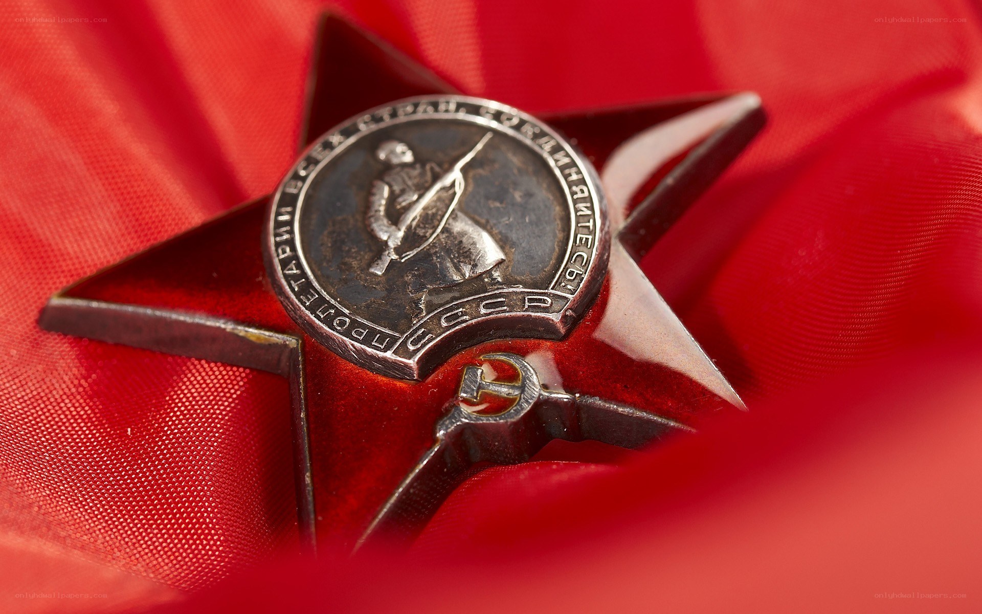 Medal on red fabric