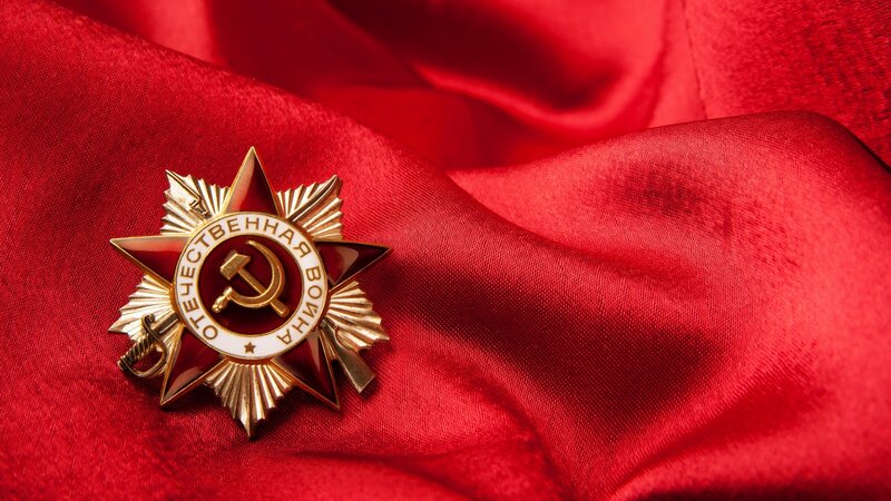Medal on red fabric