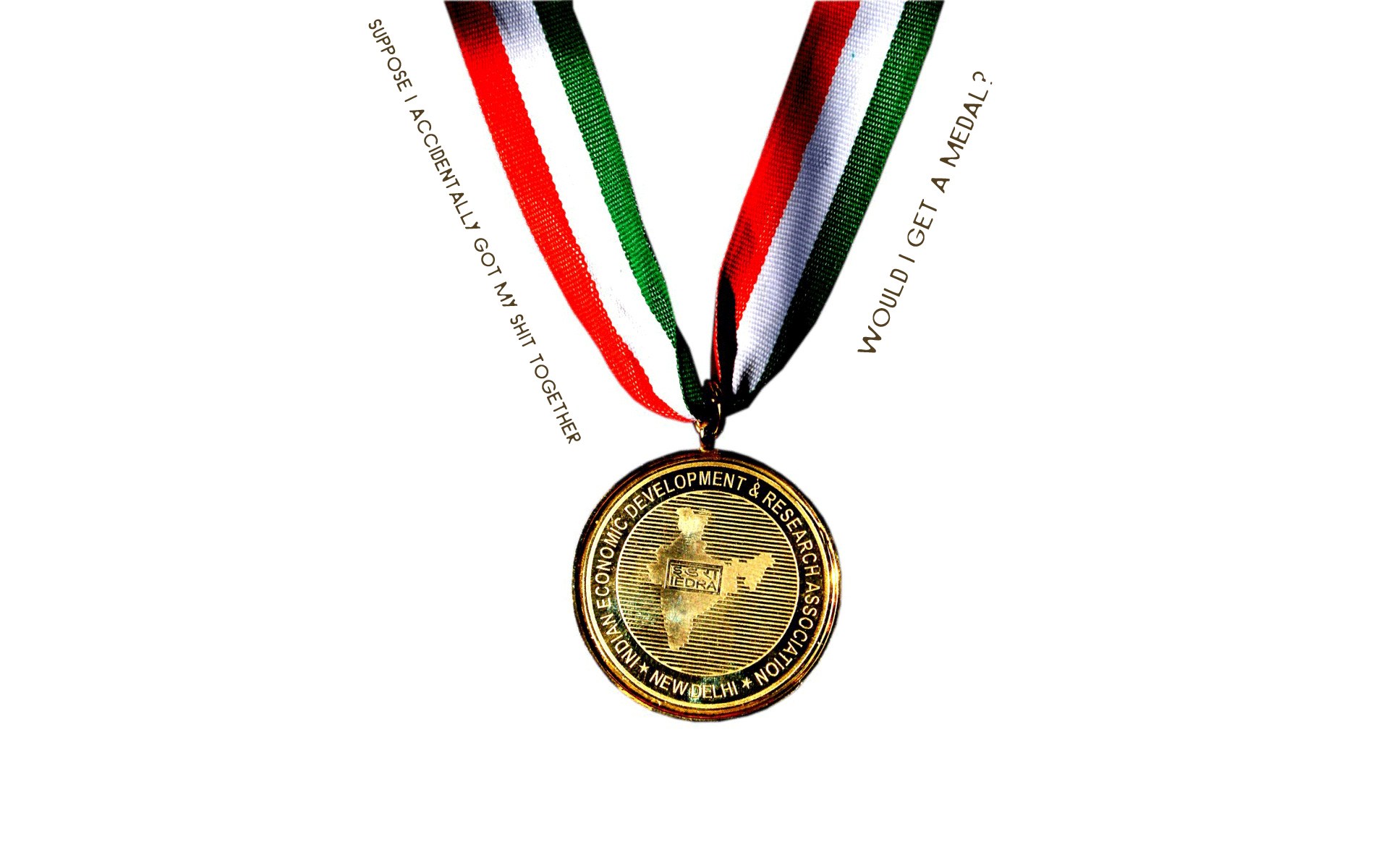 medal with text on ribbon
