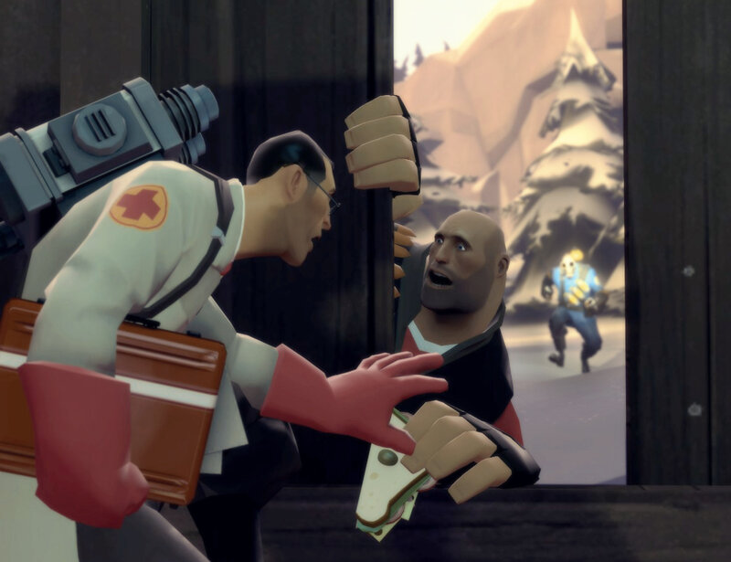 Medic and Heavy in a tense moment