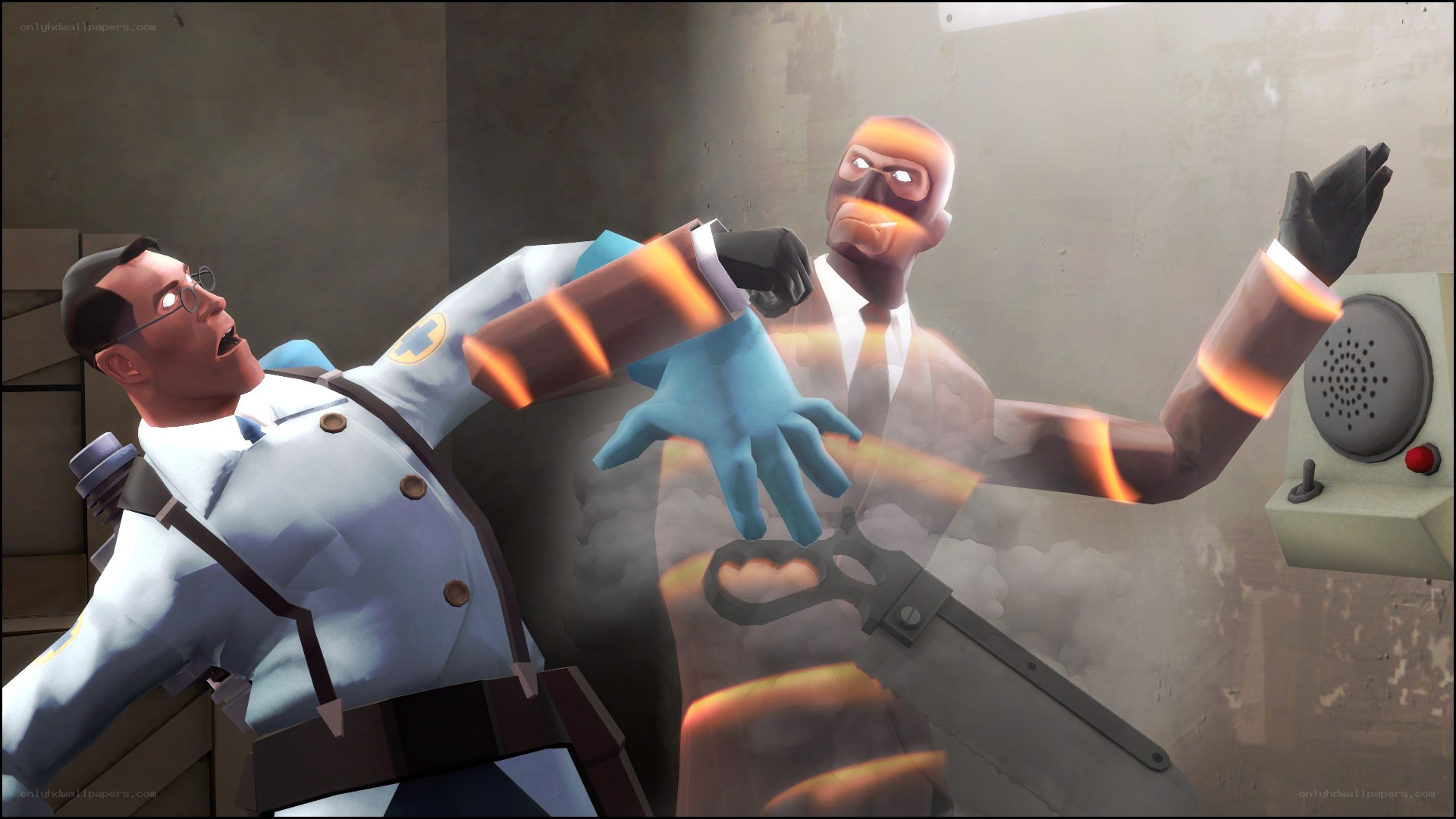 Medic attacked by Spy