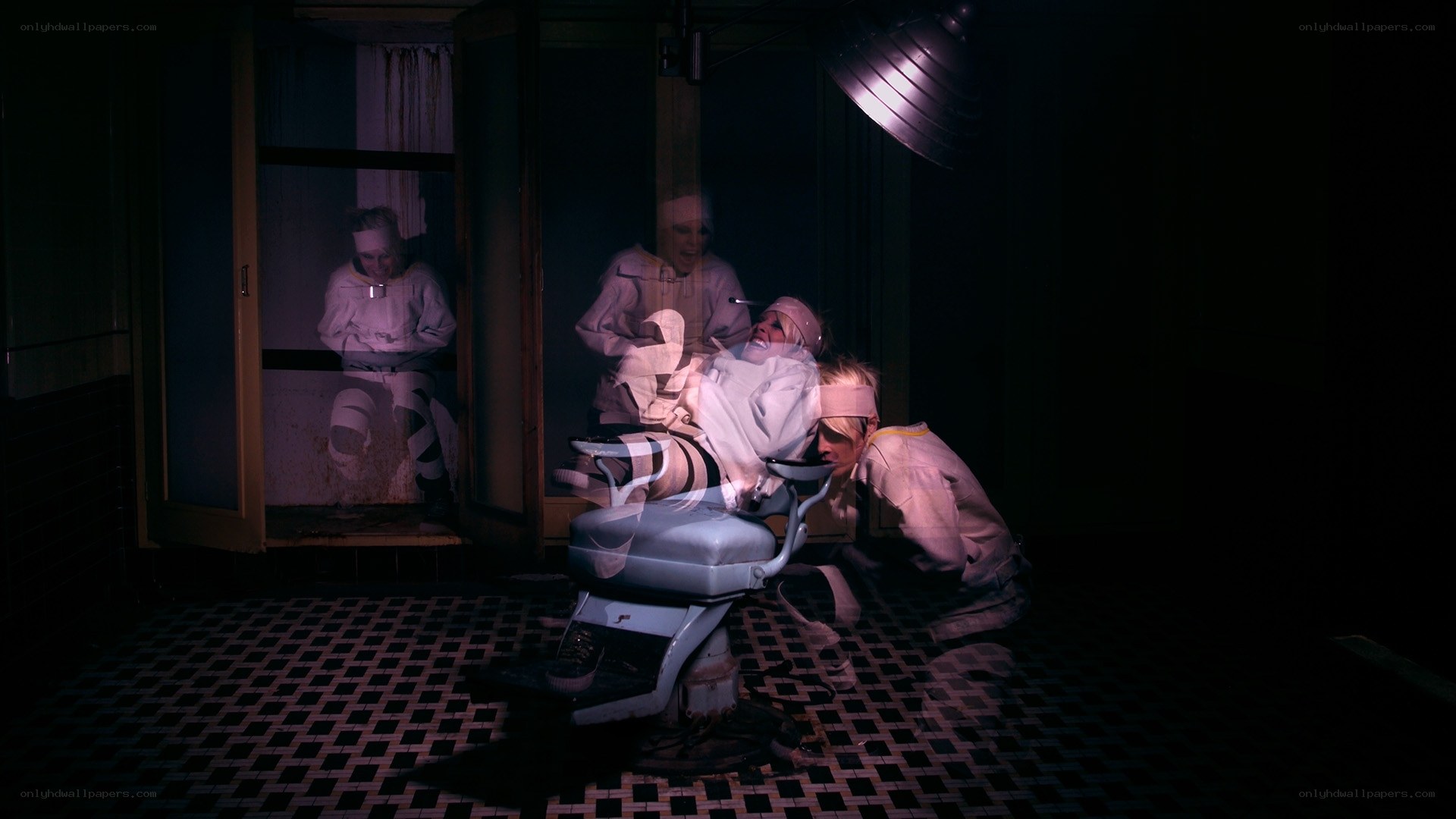 Medical horror scene with patients