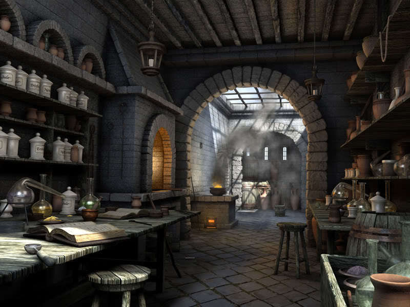 medieval alchemist's workshop