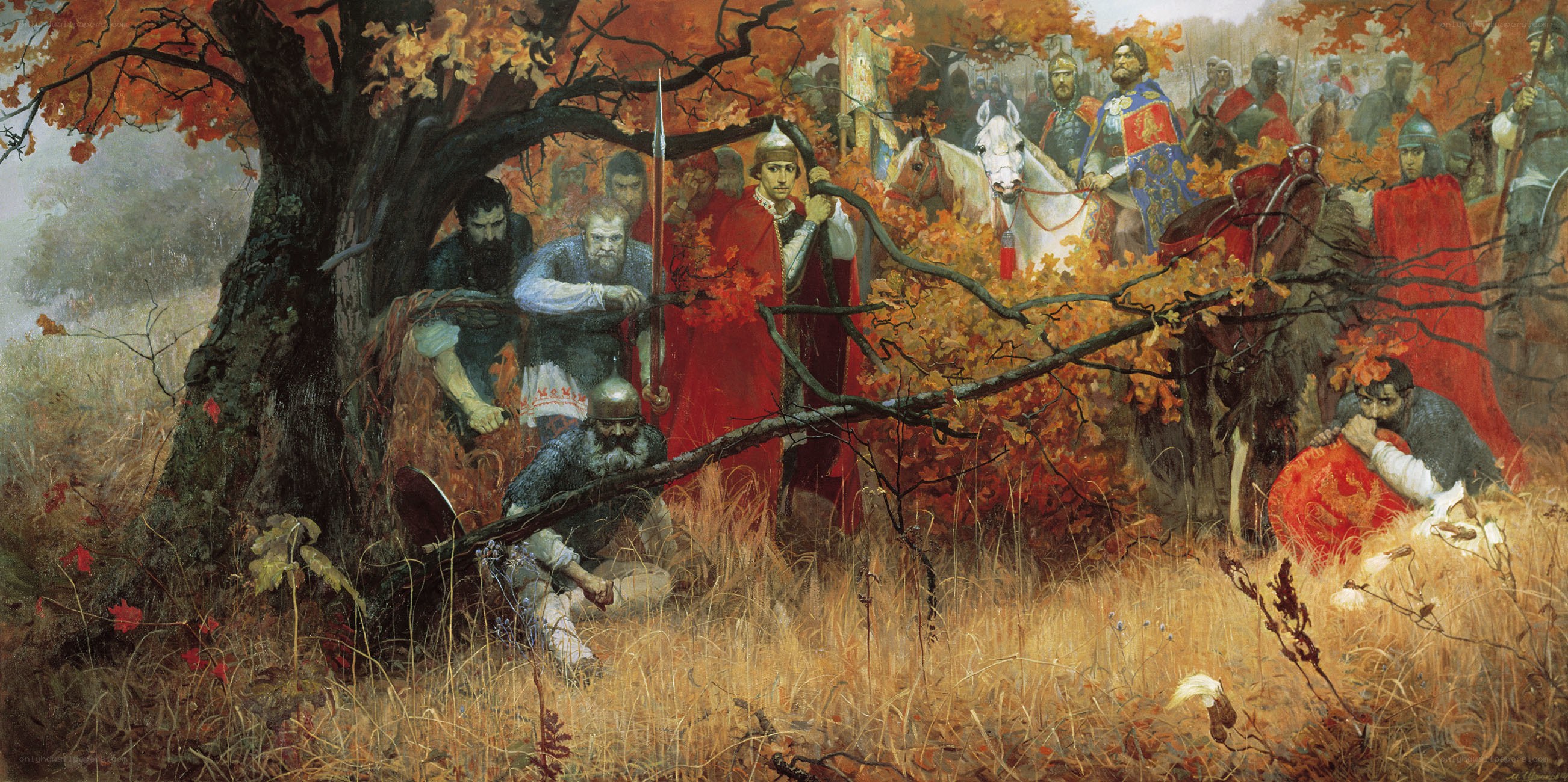 Medieval ambush in autumn forest