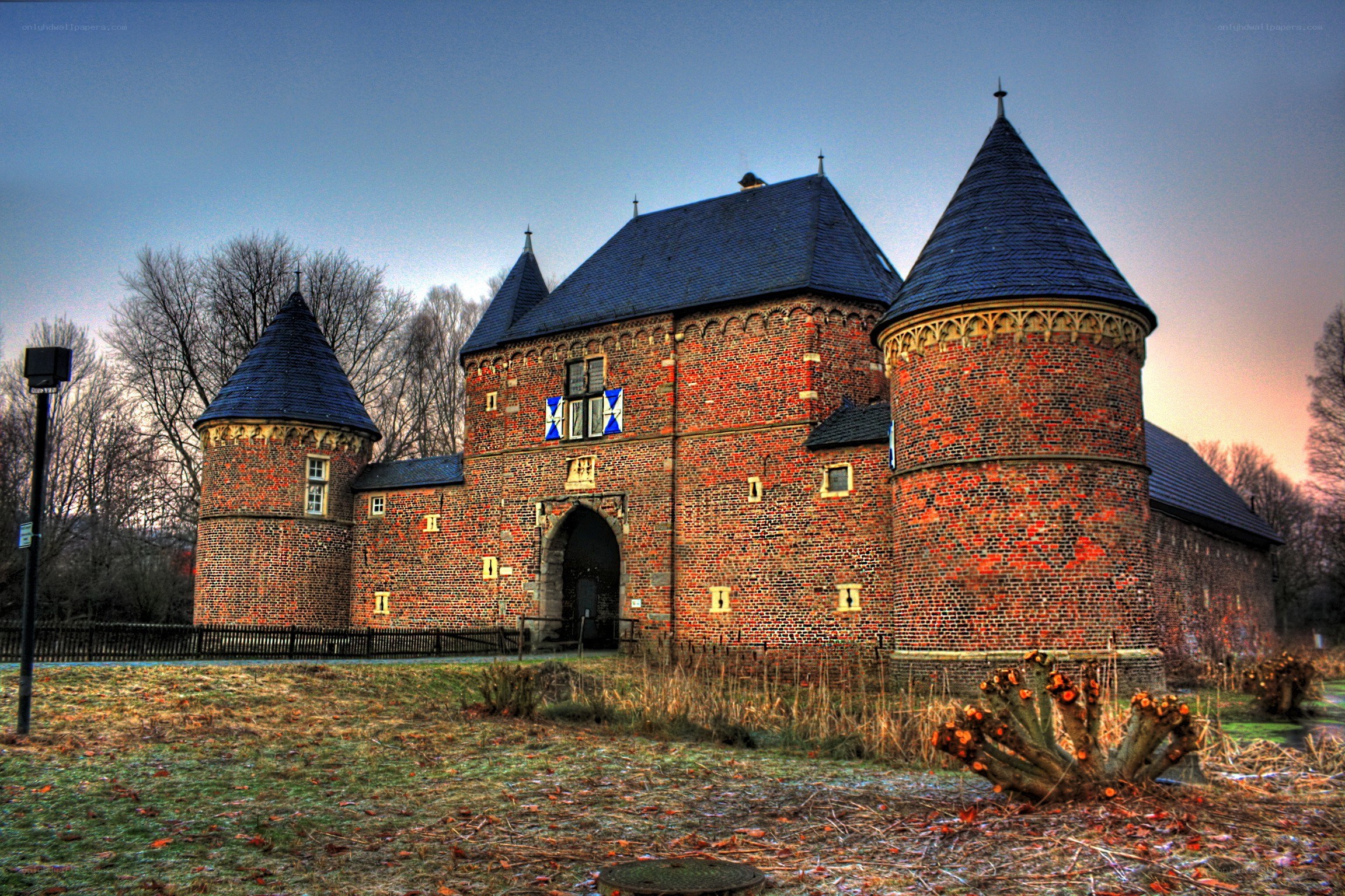 Medieval brick castle with towers