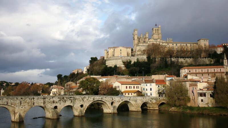 Medieval bridge and cathedral in France