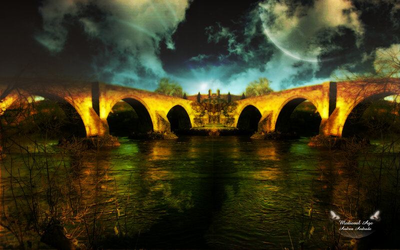 Medieval bridge at night