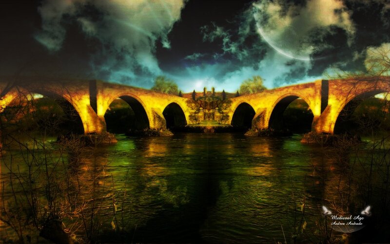 Medieval bridge at night