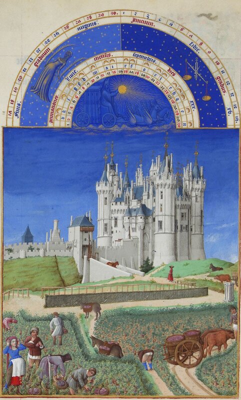 Medieval castle and zodiac illustration