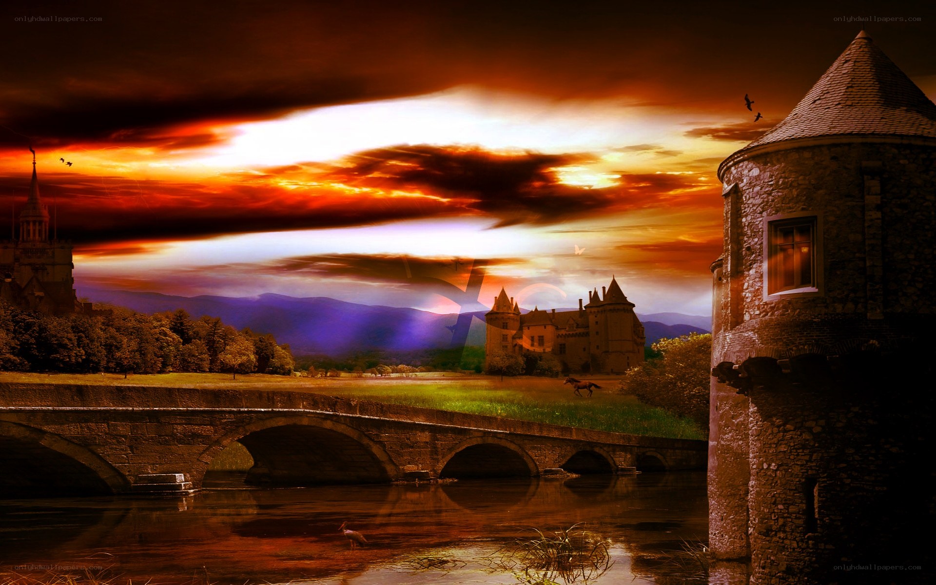 Medieval castle at sunset