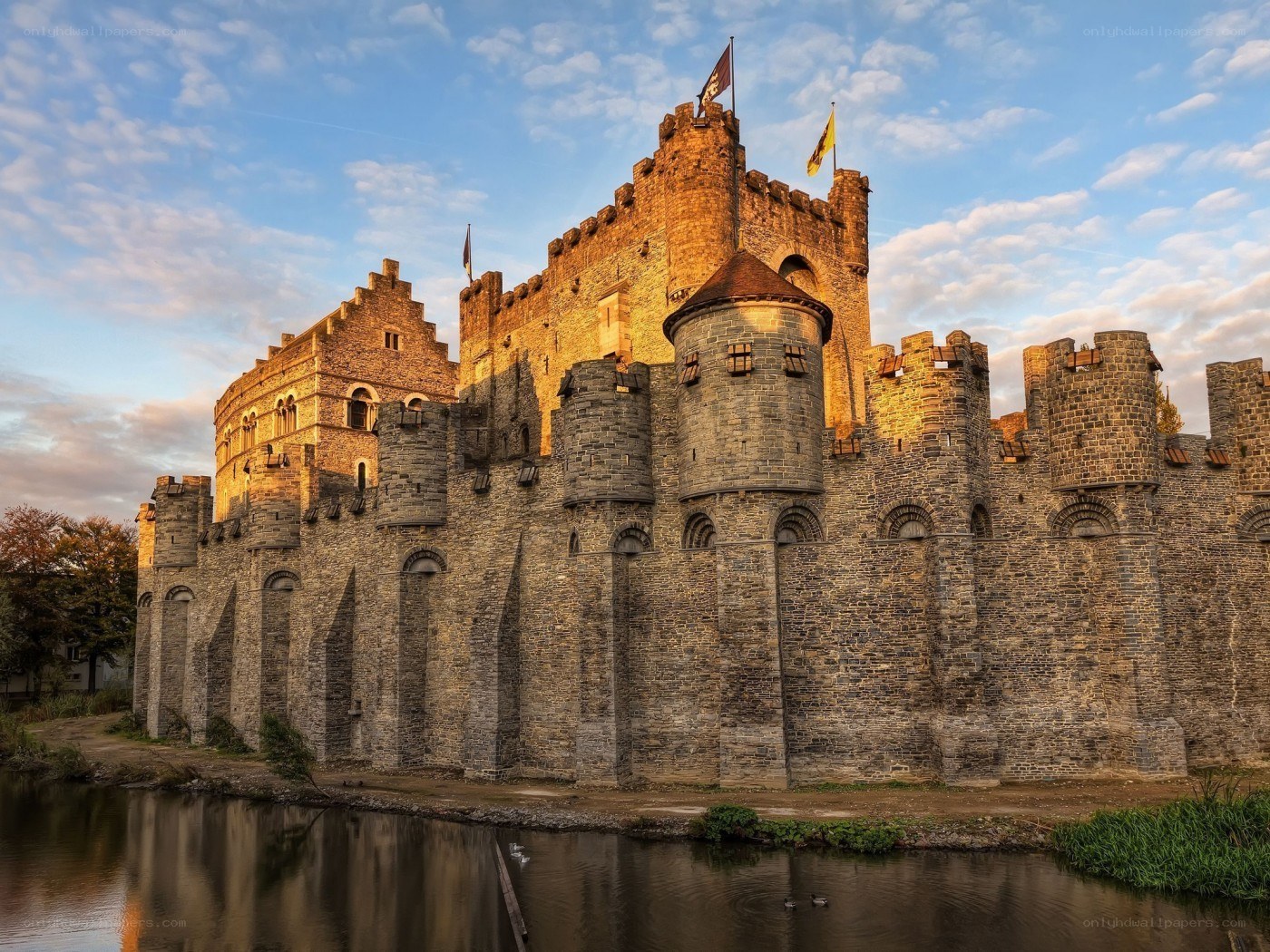 Medieval castle by a river