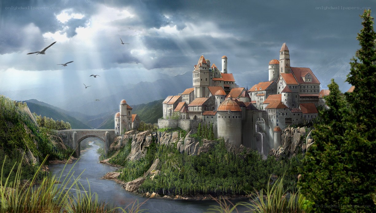 Medieval castle by a river