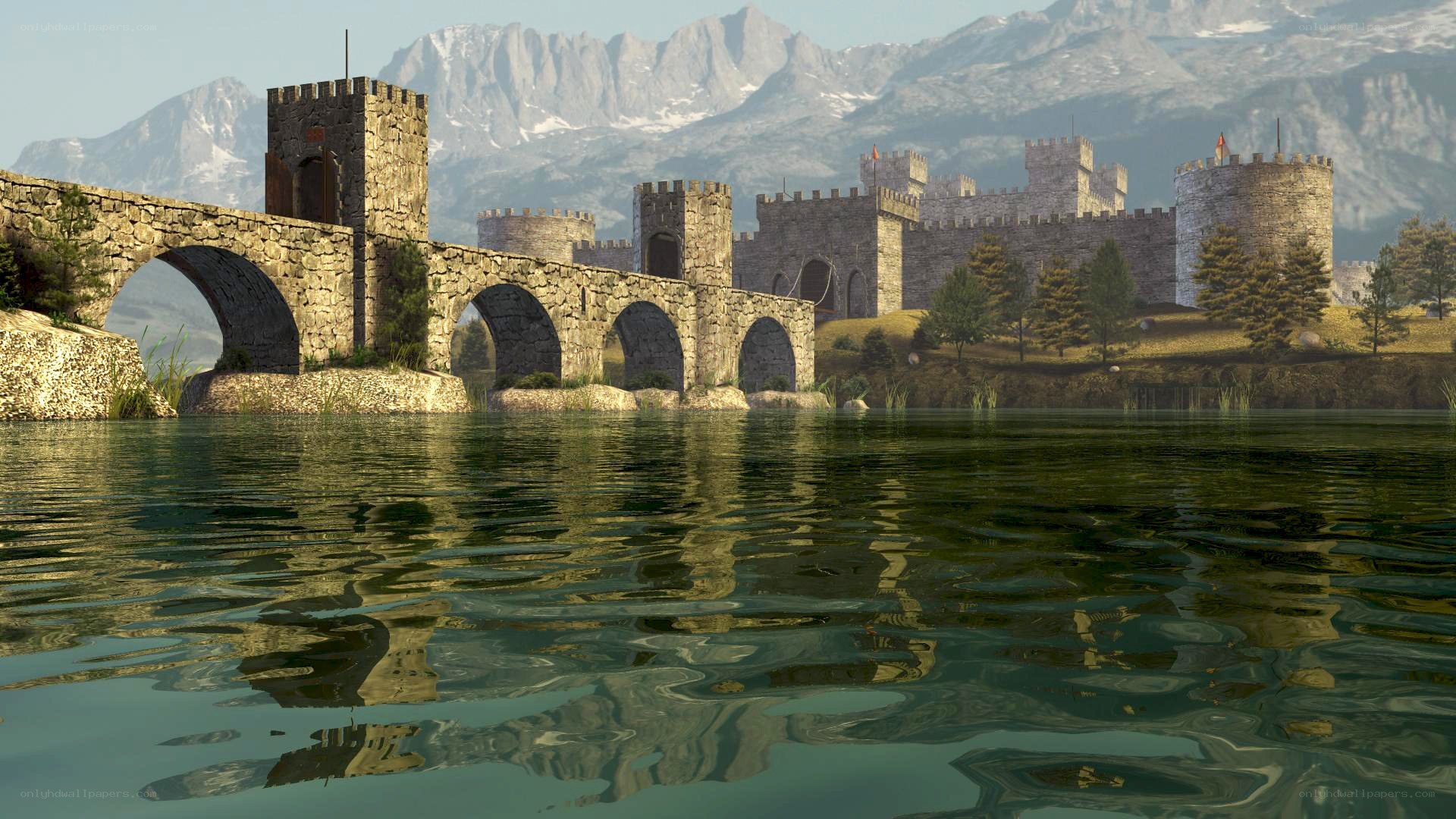 Medieval castle by a river