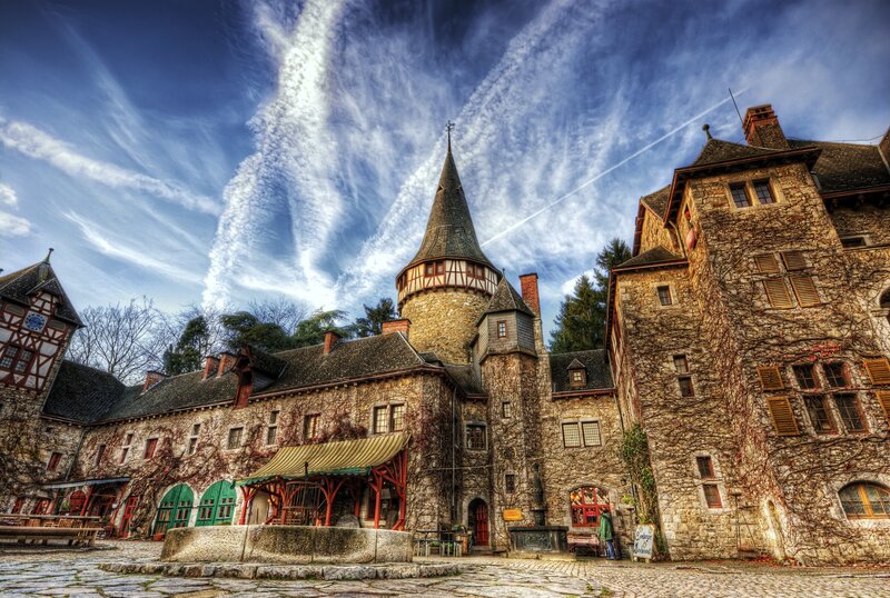 Medieval castle courtyard