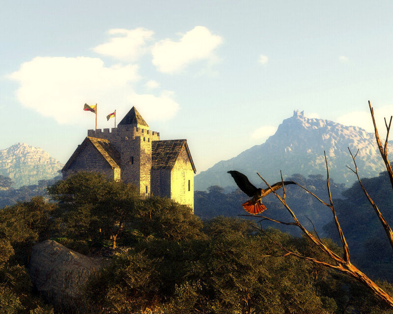 Medieval castle in mountain landscape